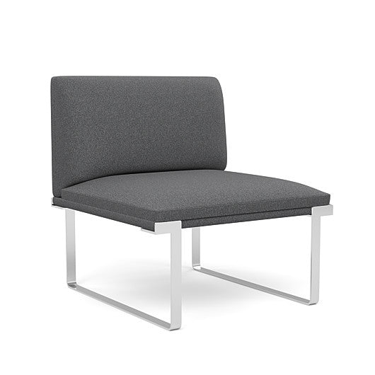 Front view of the SitOnIt Cameo Club Chair armless in gray fabric with chrome Frame. Kansas City Office Design