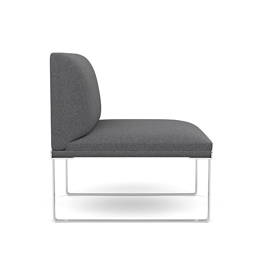 Side view of the SitOnIt Cameo Club Chair armless in gray fabric with chrome Frame. Kansas City Office Design