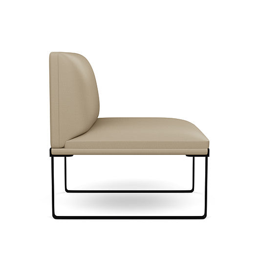 Side view of the SitOnIt Cameo Club Chair armless in pebble vinyl with black Frame. Kansas City Office Design
