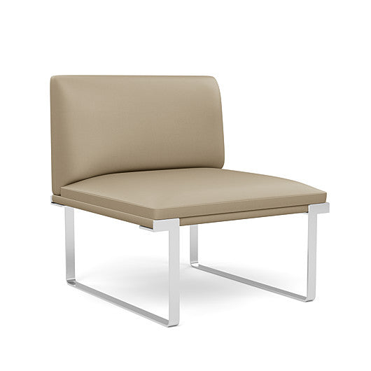 Front view of the SitOnIt Cameo Club Chair armless in pebble vinyl with chrome Frame. Kansas City Office Design