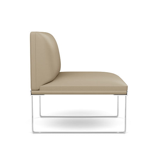 Side view of the SitOnIt Cameo Club Chair armless in pebble vinyl with chrome Frame. Kansas City Office Design