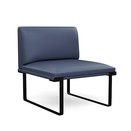 Front view of the SitOnIt Cameo Club Chair armless in sapphire vinyl with black Frame. Kansas City Office Design