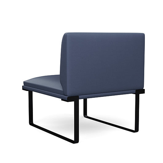 Back view of the SitOnIt Cameo Club Chair armless in sapphire vinyl with black Frame. Kansas City Office Design