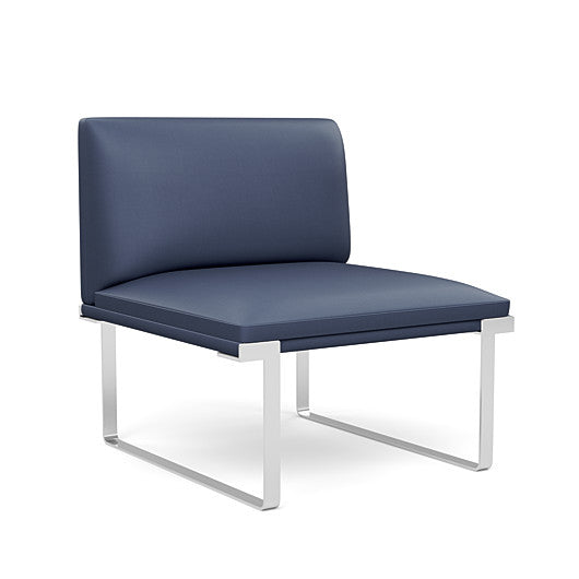 Front view of the SitOnIt Cameo Club Chair armless in sapphire vinyl with chrome Frame. Kansas City Office Design
