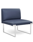 Front view of the SitOnIt Cameo Club Chair armless in sapphire vinyl with chrome Frame. Kansas City Office Design