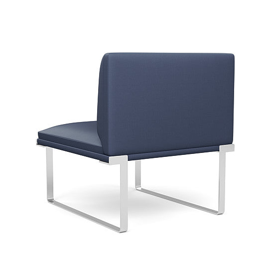 Back view of the SitOnIt Cameo Club Chair armless in sapphire vinyl with chrome Frame. Kansas City Office Design