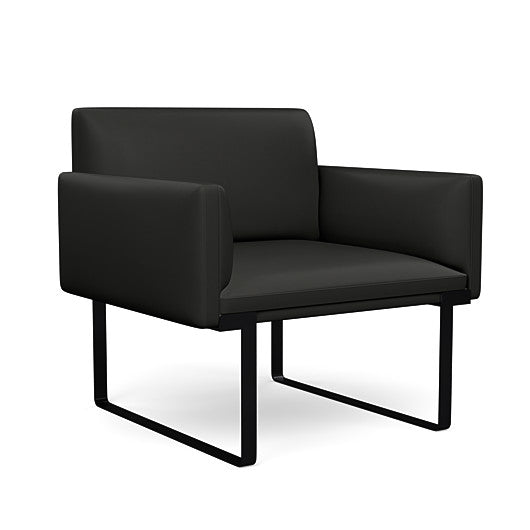 Front view of the SitOnIt Cameo Club Chair in black vinyl with black Frame. Kansas City Office Design