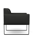 Side view of the SitOnIt Cameo Club Chair in black vinyl with black Frame. Kansas City Office Design