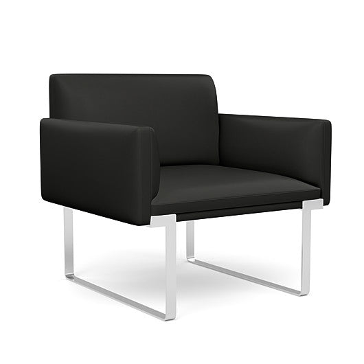 Front view of the SitOnIt Cameo Club Chair in black vinyl with chrome Frame. Kansas City Office Design