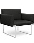 Front view of the SitOnIt Cameo Club Chair in black vinyl with chrome Frame. Kansas City Office Design