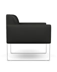 Side view of the SitOnIt Cameo Club Chair in black vinyl with chrome Frame. Kansas City Office Design