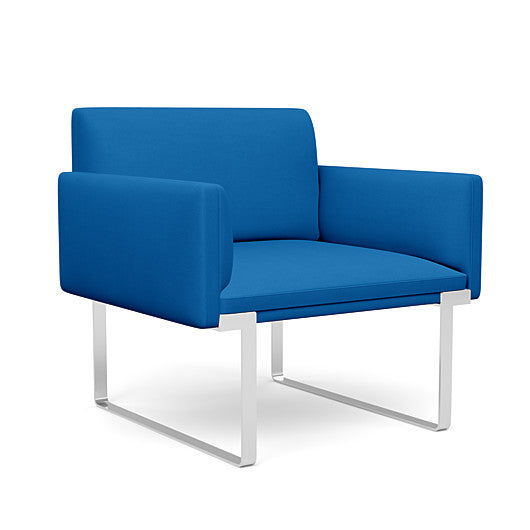 Front view of the SitOnIt Cameo Club Chair in blue fabric with chrome Frame. Kansas City Office Design
