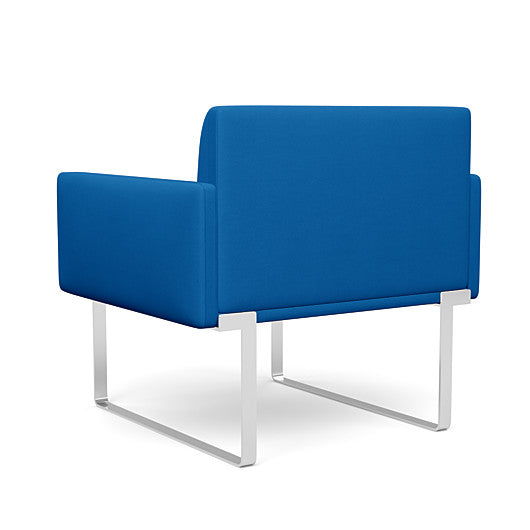 Back view of the SitOnIt Cameo Club Chair in blue fabric with chrome Frame. Kansas City Office Design