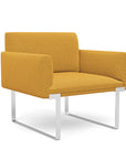 Front view of the SitOnIt Cameo Club Chair in gold fabric with chrome Frame. Kansas City Office Design