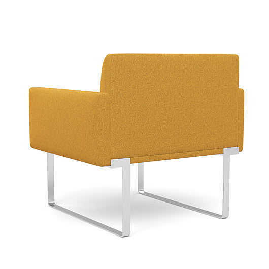 Back view of the SitOnIt Cameo Club Chair in gold fabric with chrome Frame. Kansas City Office Design