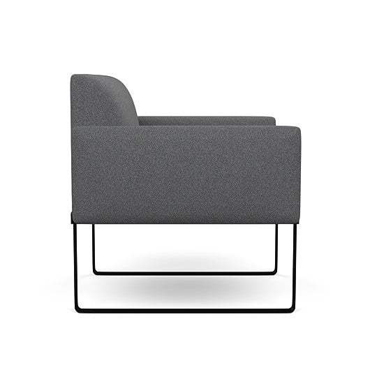 Side view of the SitOnIt Cameo Club Chair in gray fabric with black Frame. Kansas City Office Design