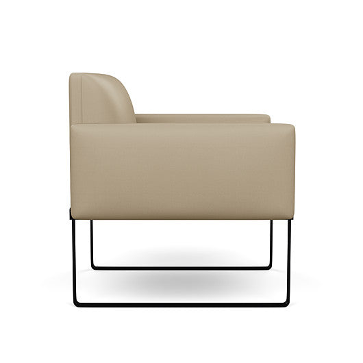 Side view of the SitOnIt Cameo Club Chair in pebble vinyl with black Frame. Kansas City Office Design