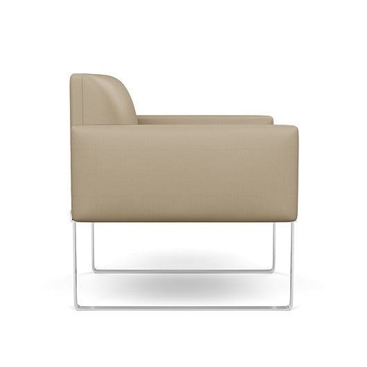 Side view of the SitOnIt Cameo Club Chair in pebble vinyl with chrome Frame. Kansas City Office Design
