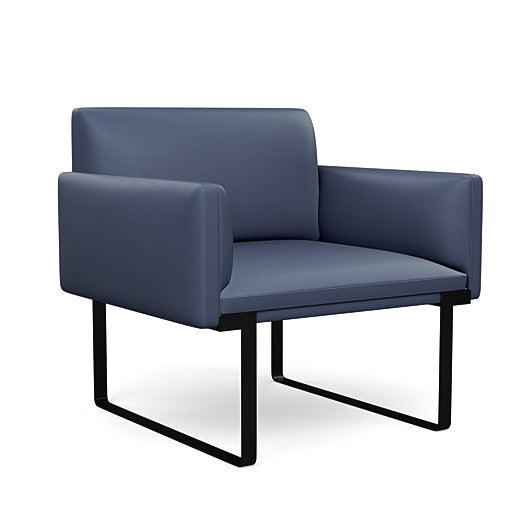Front view of the SitOnIt Cameo Club Chair in sapphire vinyl with black Frame. Kansas City Office Design