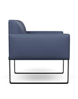 Side view of the SitOnIt Cameo Club Chair in sapphire vinyl with black Frame. Kansas City Office Design