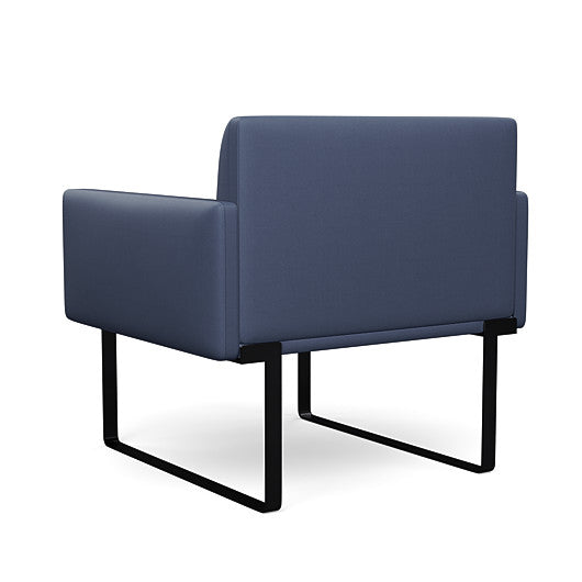 Back view of the SitOnIt Cameo Club Chair in sapphire vinyl with black Frame. Kansas City Office Design