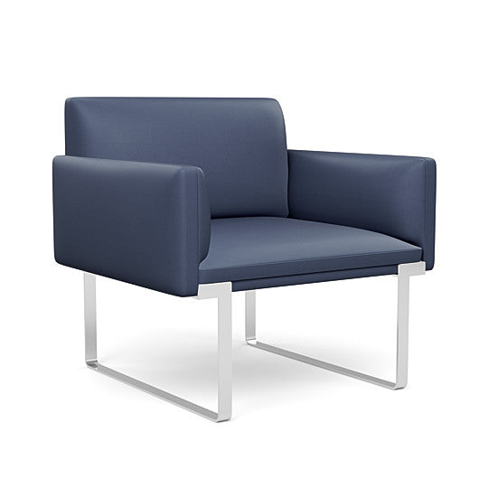 Front view of the SitOnIt Cameo Club Chair in sapphire vinyl with chrome Frame. Kansas City Office Design