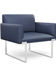Front view of the SitOnIt Cameo Club Chair in sapphire vinyl with chrome Frame. Kansas City Office Design