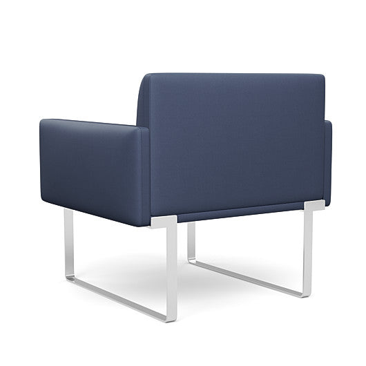 Back view of the SitOnIt Cameo Club Chair in sapphire vinyl with chrome Frame. Kansas City Office Design