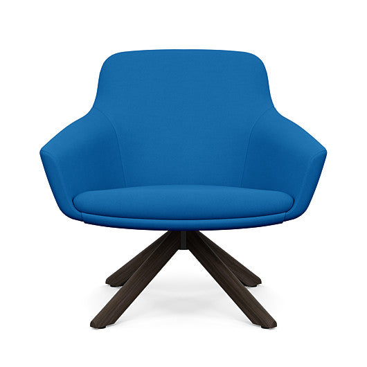 Front view of the Gobi Mid-Back Modern Lounge Chair with Skyline Wood Stained Legs in Blue Fabric. Kansas City Office Furniture