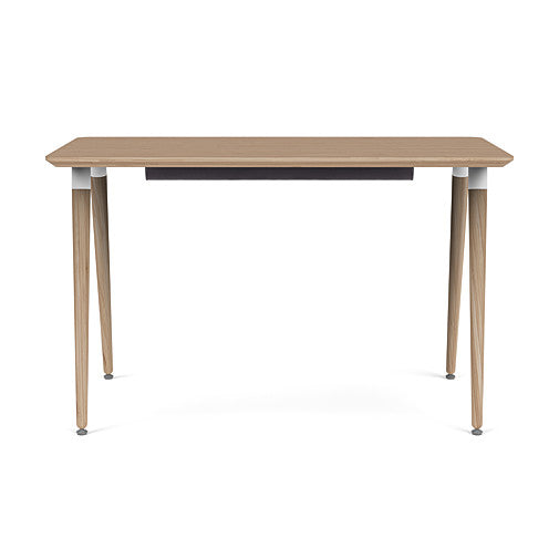Front view of the SitOnIt Reya Office Desk with Angled Legs. The legs are tapered bamboo with a bamboo top. Kansas City Office Furniture