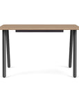 Front view of the SitOnIt Reya Office Desk with Angled Metal Legs. The legs are black with a bamboo top. Kansas City Office Furniture