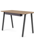 Back view of the SitOnIt Reya Office Desk with Angled Metal Legs. The legs are black with a bamboo top. Kansas City Office Furniture
