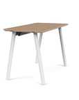Side view of the SitOnIt Reya Office Desk with Angled Metal Legs. The legs are white with a bamboo top. Kansas City Office Furniture