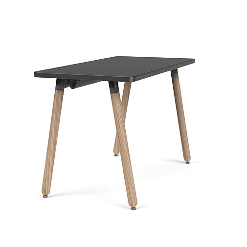 Side view of the SitOnIt Reya Office Desk with Angled Legs. The legs are Bamboo with a black top. Kansas City Office Furniture