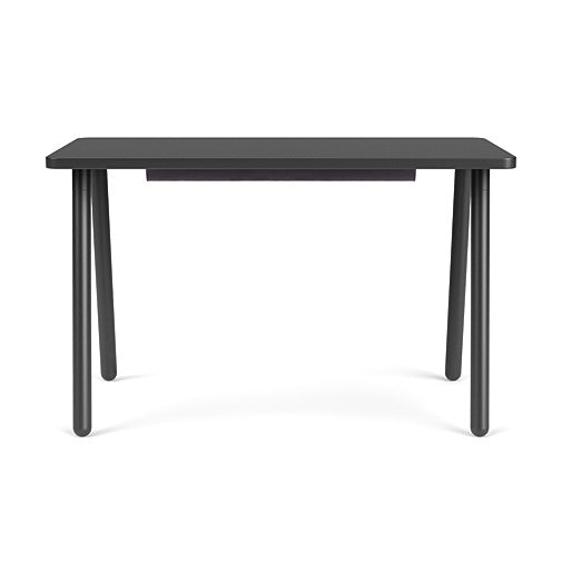 Front view of the SitOnIt Reya Office Desk with Angled Metal Legs. The legs are black with a black top. Kansas City Office Furniture
