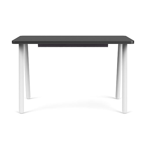 Front view of the SitOnIt Reya Office Desk with Angled Metal Legs. The legs are white with a black top. Kansas City Office Furniture