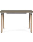 Front view of the SitOnIt Reya Office Desk with Angled Legs. The legs are bamboo with a sandalwood top. Kansas City Office Furniture