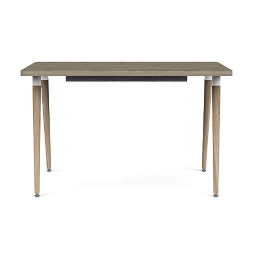 Front view of the SitOnIt Reya Office Desk with Angled Legs. The legs are tapered bamboo with a sandalwood top. Kansas City Office Furniture