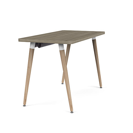 Side view of the SitOnIt Reya Office Desk with Angled Legs. The legs are tapered bamboo with a sandalwood top. Kansas City Office Furniture