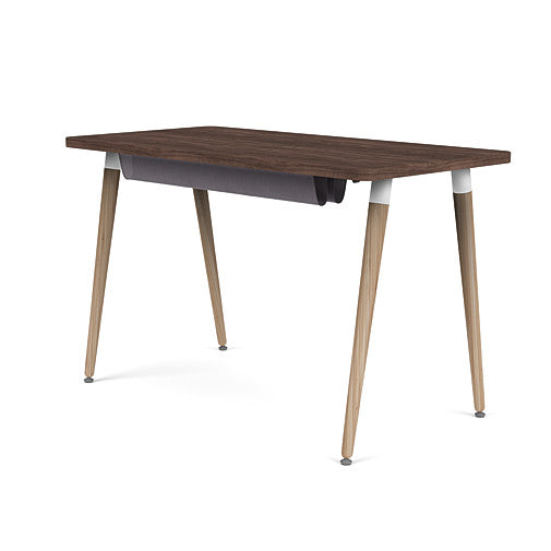 Back view of the SitOnIt Reya Office Desk with Angled Legs. The legs are tapered bamboo with a walnut top. Kansas City Office Furniture