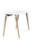Side view of the SitOnIt Reya Office Desk with Angled Legs. The legs are tapered bamboo with a white top. Kansas City Office Furniture
