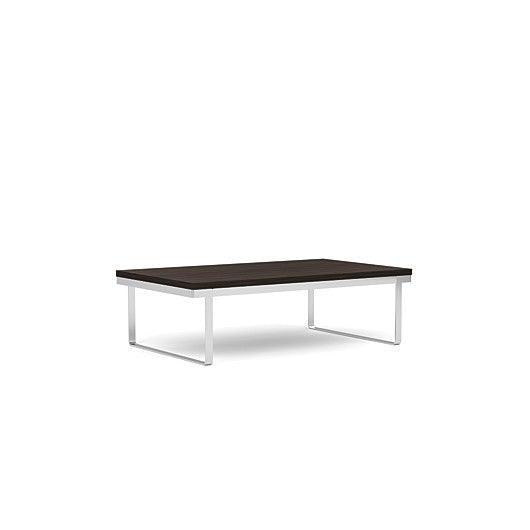 Front view of the SitOnIt Rectangle Coffee Table in Skyline Walnut Laminate and Chrome Frame. Kansas City Office Design.