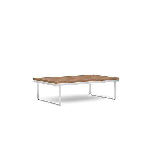 Front view of the SitOnIt Rectangle Coffee Table in Uptown Walnut Laminate and Chrome Frame. Kansas City Office Design.