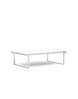 Front view of the SitOnIt Rectangle Coffee Table in Designer White Laminate and Chrome Frame. Kansas City Office Design.