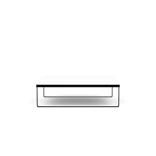 Side view of the SitOnIt Square Coffee Table in Designer White Laminate and Black Frame. Kansas City Office Design.