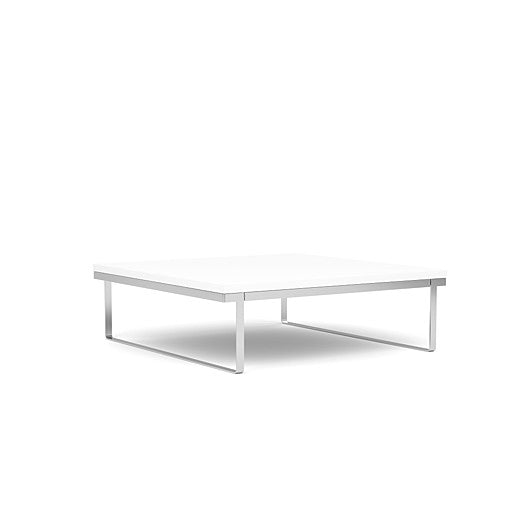 Front view of the SitOnIt Square Coffee Table in Designer White Laminate and Chrome Frame. Kansas City Office Design.