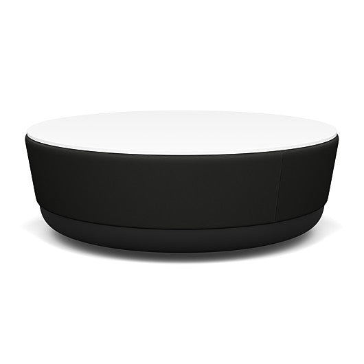 SitonIt Pasea Large Round Ottoman with Black Vinyl Fabric and Frosty White Laminate Top. Kansas City Office Design.