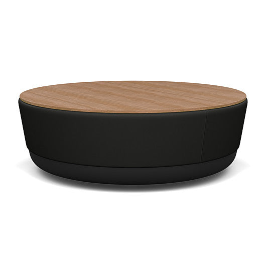 SitonIt Pasea Large Round Ottoman with Black Vinyl Fabric and Uptown Walnut Laminate Top. Kansas City Office Design.
