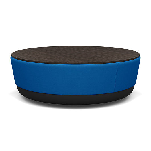 SitonIt Pasea Large Round Ottoman with Electric Blue Fabric and Skyline Walnut  Laminate Top. Kansas City Office Design.