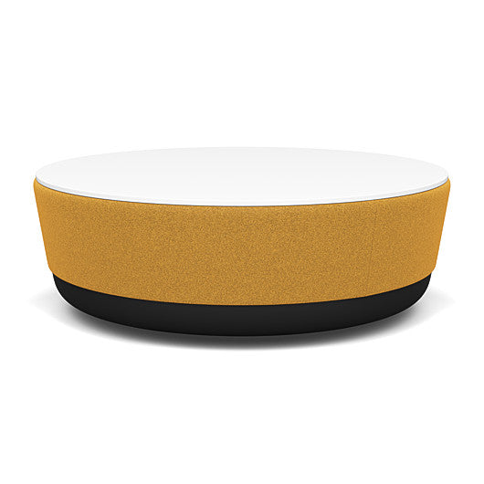 SitonIt Pasea Large Round Ottoman with Gold Dusk Fabric and Frosty White Laminate Top. Kansas City Office Design.